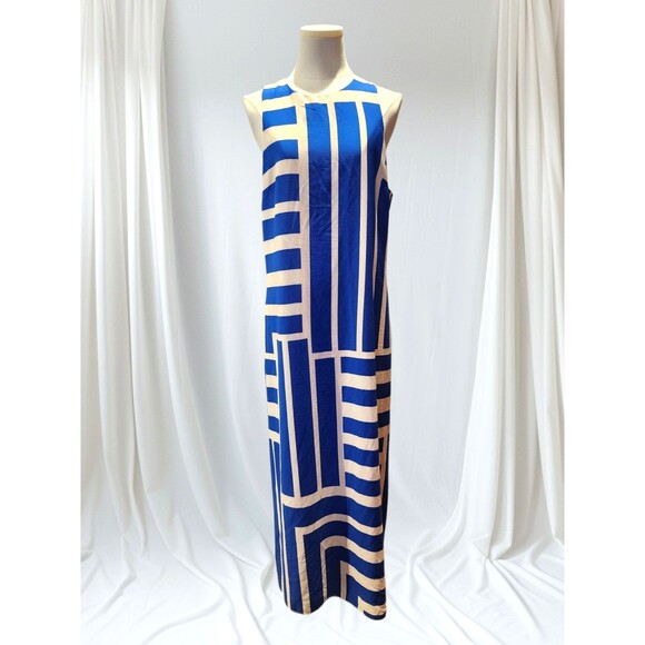 Donna Morgan Women's Striped Maxi Dress Geometric Blue & White Size 16 Chic - Picture 1 of 10